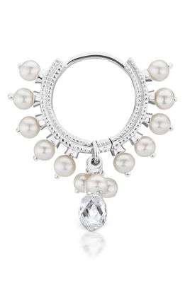 Maria Tash Coronet Pearl & Diamond Briolette Earring in White Gold