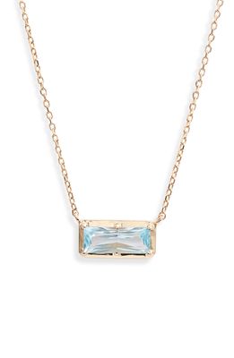 Anzie Dew Drop Baguette Blue Topaz Pendant Necklace in Yellow Gold/Blue