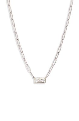 Anzie Dew Drop White Topaz Baguette Pendant Necklace in Silver/White