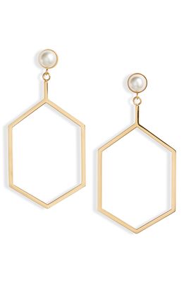 Knotty Hexagon Imitation Pearl Drop Earrings in Gold/Pearl