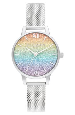 Olivia Burton Rainbow Glitter Dial Mesh Strap Watch