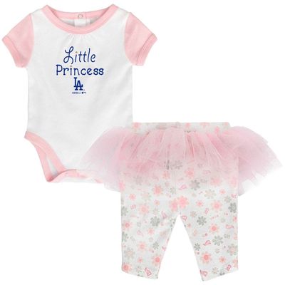 Outerstuff Girls Newborn & Infant White/Pink Los Angeles Dodgers Princess Bodysuit and Tutu Leggings Set
