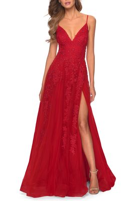 La Femme Sleeveless Strappy Back Gown in Red