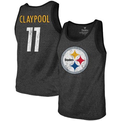 Men's Majestic Threads Chase Claypool Heathered Black Pittsburgh Steelers Name & Number Tri-Blend Tank Top
