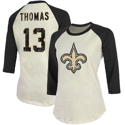 Majestic Threads Women's Fanatics Branded Michael Thomas Cream/Black New Orleans Saints Player Raglan Name & Number 3/4-Sleeve T-Shirt