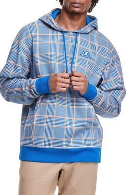 blue and white plaid champion hoodie