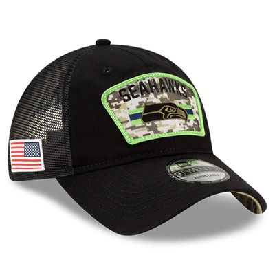 Men's New Era Black Seattle Seahawks 2021 Salute To Service Trucker 9TWENTY Adjustable Hat