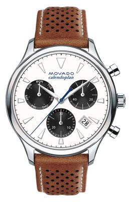 Movado 'Heritage' Chronograph Leather Strap Watch