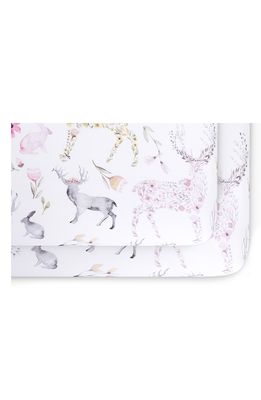 Oilo 2-Pack Fitted Fawn Print Jersey Crib Sheets in Blush