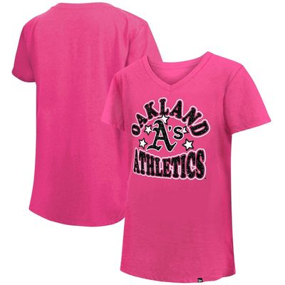 Girls Youth New Era Pink Oakland Athletics Jersey Stars V-Neck T-Shirt