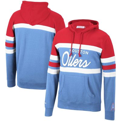Men's Mitchell & Ness Red/Light Blue Houston Oilers Head Coach Pullover Hoodie