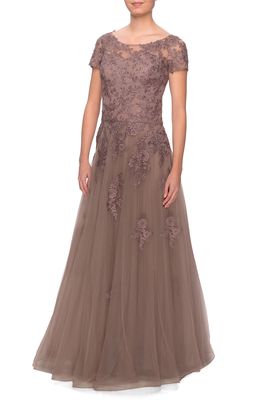 La Femme Lace Tulle Gown in Cocoa