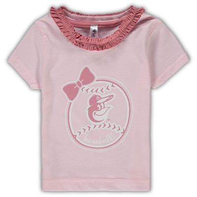 Girls Toddler Soft as a Grape Pink Baltimore Orioles Ruffle Collar T-Shirt