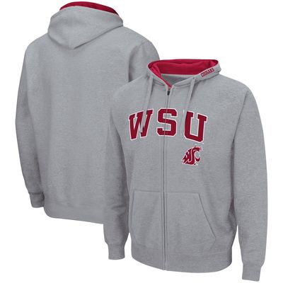 Men's Colosseum Heathered Gray Washington State Cougars Arch & Logo 3.0 Full-Zip Hoodie in Heather Gray