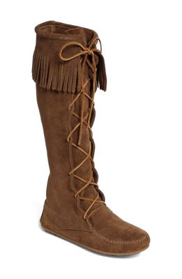 Minnetonka Lace-Up Boot in Brown Suede