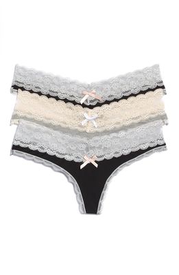 Honeydew Intimates 3-Pack Lace Thong in Black/Heather Grey/Black