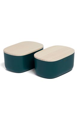 Open Spaces Set of 2 Small Bins with Lids in Dark Green