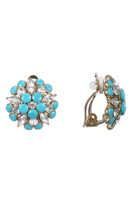 Nina Floral Stud Earrings in Gold/Turquoise/White Crystal