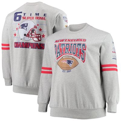 Men's Mitchell & Ness Heathered Gray New England Patriots Big & Tall Allover Print Pullover Sweatshirt in Heather Gray