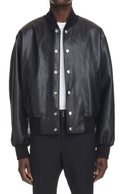 Givenchy Back Logo Leather Bomber Jacket in 004-Black/White