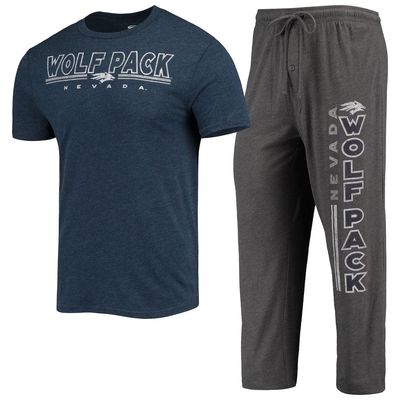 Men's Concepts Sport Heathered Charcoal/Navy Nevada Wolf Pack Meter T-Shirt & Pants Sleep Set in Heather Charcoal