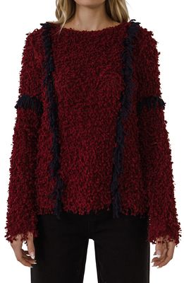 Free the Roses Fringed Sweater in Burgundy
