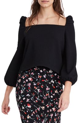Madewell Crepe Square Neck Puff Sleeve Top in True Black
