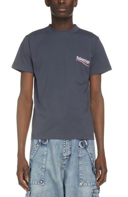 Balenciaga Campaign Logo Small Fit Cotton Graphic Tee in Dark Grey/White