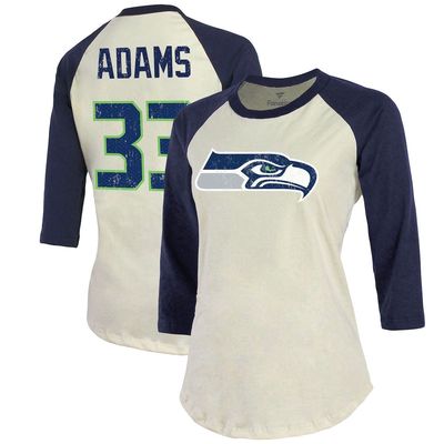 Majestic Threads Women's Fanatics Branded Jamal Adams Cream/Navy Seattle Seahawks Player Raglan Name & Number 3/4-Sleeve T-Shirt
