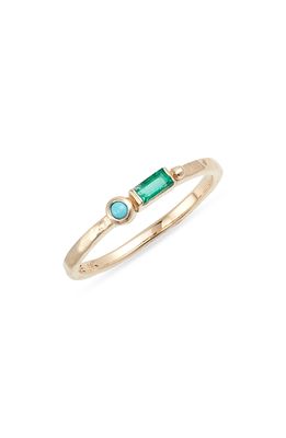 Anzie Emerald & Cabochon Dew Drop Ring in Yellow Gold/Green/Blue