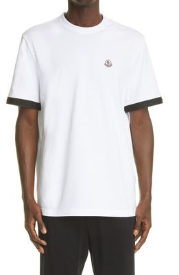 Moncler Logo Patch Taped Sleeve Cotton T-Shirt in White