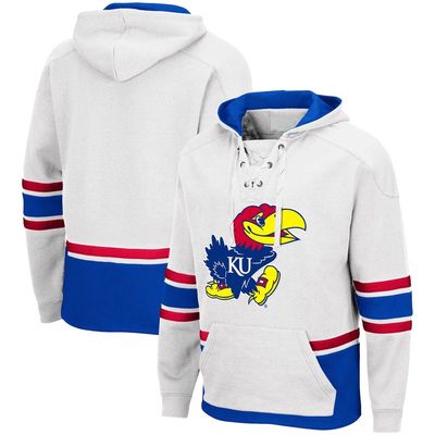 Men's Colosseum White Kansas Jayhawks Lace Up 3.0 Pullover Hoodie