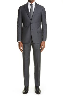 Emporio Armani Trim Fit Solid Wool Suit in Solid Dark Grey
