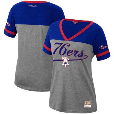 Women's Mitchell & Ness Julius Erving Heathered Charcoal Philadelphia 76ers Team Captain V-Neck T-Shirt in Heather Charcoal