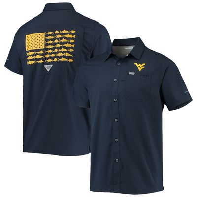 Men's Columbia PFG Navy West Virginia Mountaineers Slack Tide Camp Button-Up Shirt