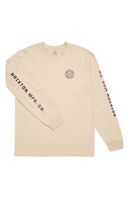 Brixton Crest Logo Long Sleeve Men's Graphic Tee in Sand