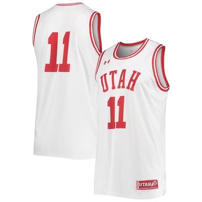 Men's Under Armour #11 White Utah Utes Replica Basketball Jersey