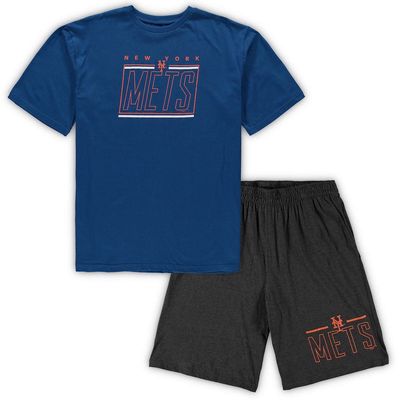 Men's Concepts Sport Royal/Heathered Charcoal New York Mets Big & Tall T-Shirt & Shorts Sleep Set