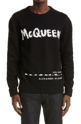 Alexander McQueen Graffiti Logo Intarsia Organic Cotton Sweater in Black/White
