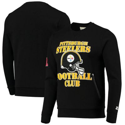 Men's Starter Black Pittsburgh Steelers Locker Room Throwback End Zone Pullover Sweatshirt