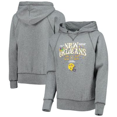 Youth Blue 84 Heathered Gray LSU Tigers 2020 College Football Playoff National Championship Confetti Raglan Pullover Hoodie in Heather Gray at