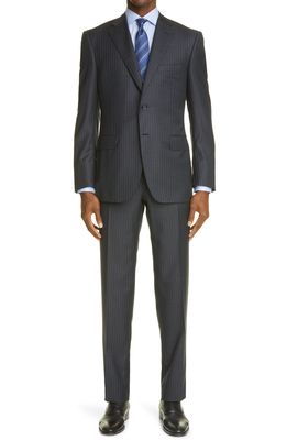 Canali Siena Stripe Wool Suit in Charcoal