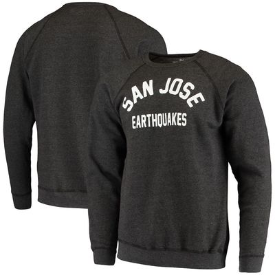 Men's Original Retro Brand Heathered Black San Jose Earthquakes Softee Raglan Pullover Sweatshirt