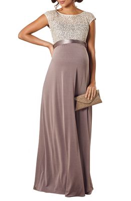 Tiffany Rose Mia Lace & Jersey Maternity Gown in Dusky Truffle