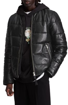 AllSaints Russel Leather Puffer Jacket in Black