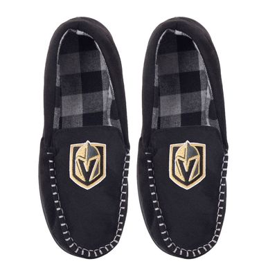 Men's FOCO Vegas Golden Knights Team Logo Flannel Moccasin Slippers in Black