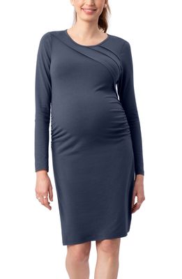 Stowaway Collection Sunburst Long Sleeve Body-Con Maternity Dress in Blue Steel