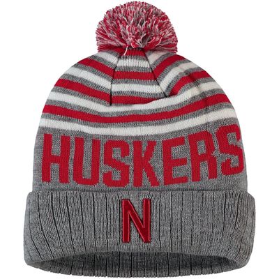 Men's Top of the World Heathered Gray/Scarlet Nebraska Huskers Ensuing Cuffed Knit Hat with Pom in Heather Gray