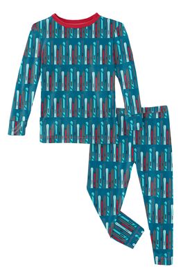KicKee Pants Kids' Skis Fitted Two-Piece Pajamas in Twilight Skis