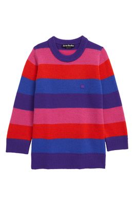 Acne Studios Kids' Nimah Stripe Face Patch Wool Sweater in Purple Multi